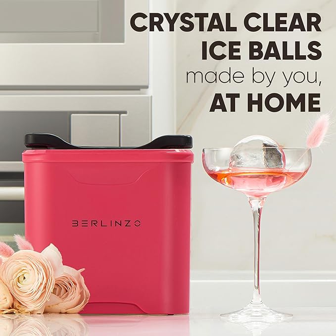 Berlinzo Premium Clear Ice Ball Maker Mold - Large 2.4-inch Crystal Clear Ice Balls for Whiskey Cocktail-New Easy-to-Remove Ice Sphere Mold - Storage Bag Included, Hibiscus (Non-Electric)
