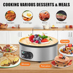 16" Commercial Electric Crepe Maker - 1500W Pancake Maker Griddle Nonstick Plate & Stainless Steel Round Base - Adjustable Temp Control 110V Electric Crepe Machine for Blintzes Eggs Bacon