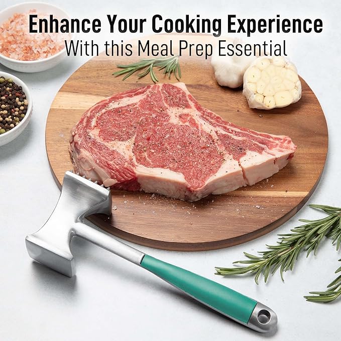 Zulay Meat Tenderizer Hammer 10" Heavy Duty Dual Sided Mallet with Comfort Grip – Metal Pounder for Beef, Chicken, Pork & More - Mint