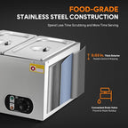 WILPREP Commercial Food Warmer with Three 1/3 Pans, 1500W Countertop Electric Warmer, 86-185°F Adjustable Temp Control & Over-Temp Protection, Stainless Steel Buffet Bain Marie