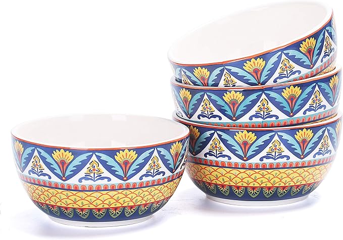 Bico Havana Cereal Bowls Set of 4, 26 oz Deep Ceramic Soup Bowls for Cereal, Salad, Noodles, Kitchen, Microwave and Dishwasher Safe, Gift for Housewarming and Thanksgiving