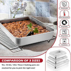 Leonyo Bakeware Cake Pan with Lid, 9.3 x 7 Inch Rectangle Lasagna Pan with Lid, Stainless Steel Baking Trays for Commercial Kitchen, Focaccia Bread, Casserole Dish - 2 Inch Deep, Refrige & Oven Safe