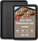 Diamond Bottom Cookie Sheet Set of 2, Nonstick Gray Marble Carbon Steel Baking Pans for Crisp Baking, Space-Saving Stackable Trays, PFOA, PFOS, PTFE Free, Oven Safe Up to 450°F, Small & Medium Pans