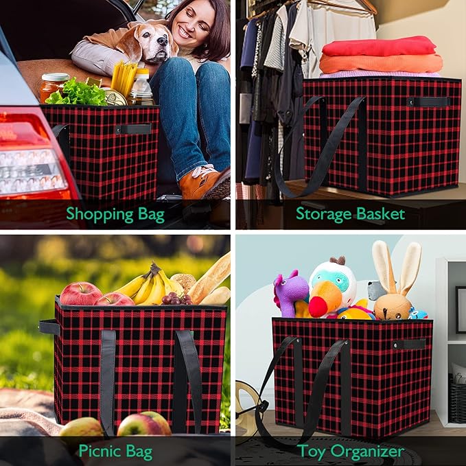 WISELIFE Reusable Grocery Bags 4 Pack,Large Grocery Tote Bag Water Resistant Shopping Bags Foldable Grocery Bag for Clothes,Shoes and Picnic,Red