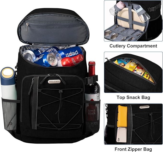 Backpack Coolers Insulated Leak Proof 30 Cans, Soft Sided Insulated Cooler Bags Ice Chest Backpack for Beach Travel Camping, with Reusable Ice Packs