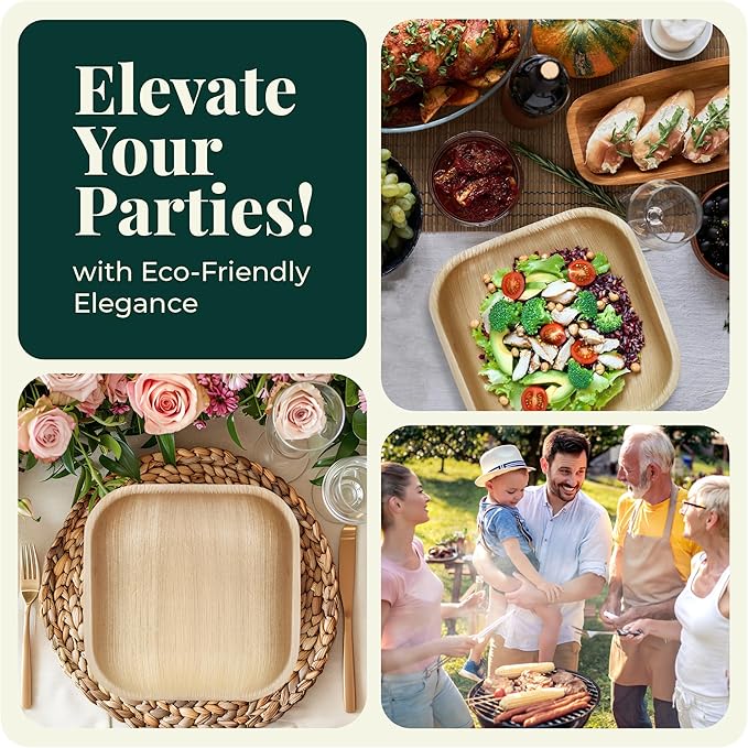 Palm Leaf Plates Bamboo Disposable Square 7 inch 100 Bulk Party Pack Elegant Sturdy Design Better Than Paper and Plastic Plates by Koalalove (KoalaLove-PLP-7IN-100-Plates)