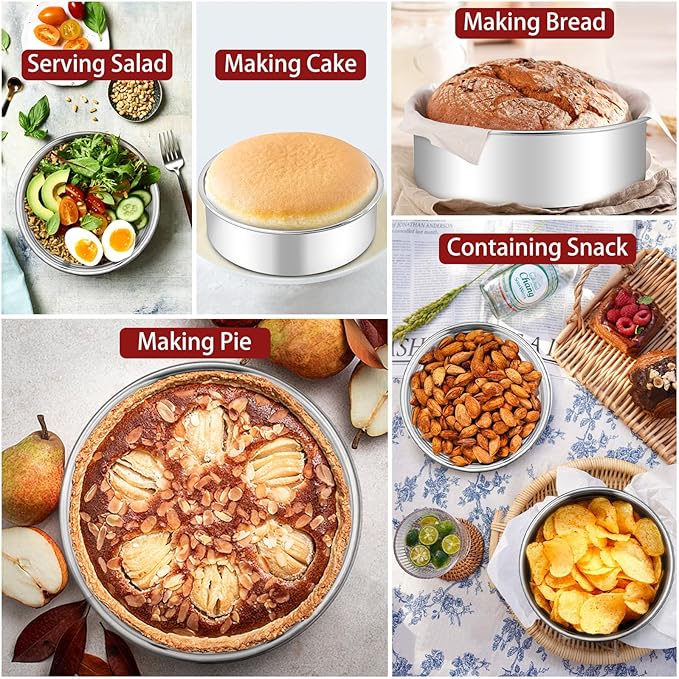 LIANYU Round Cake Pans Set of 2, 6 Inch Round Layer Cake Tins for Baking, Stainless Steel Round Baking Pan, Bakeware for Oven & Dishwasher, Non Toxic & Heavy Duty