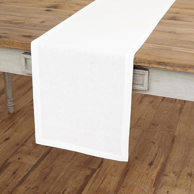 Solino Home Linen White Table Runner 120 Inches Long - 100% Pure Linen Dining Table Runner 14 x 120 Inch for Summer, Fall, Autumn, Halloween - Fete