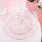 WDF 120pcs Pink Plastic Plates Disposable - Clear Pink Glitter Plates for Valentine's Day/Wedding including 60PCS Dinner Plates 10.25inch and 60PCS Salad Plates 7.5inch for Wedding/Party