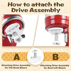 Ice Cream Maker Attachment for KitchenAid 4.5/5QT & 6QT Mixers, Frozen Ice Cream & Sorbet Gelato Maker for KitchenAid, 2 Quart, White, Not Dishwasher Safe