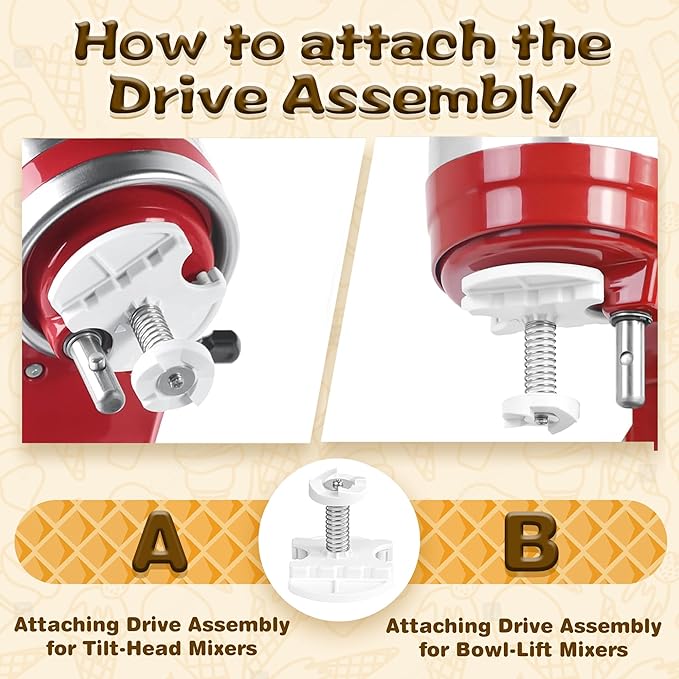 Ice Cream Maker Attachment for KitchenAid 4.5/5QT & 6QT Mixers, Frozen Ice Cream & Sorbet Gelato Maker for KitchenAid, 2 Quart, White, Not Dishwasher Safe