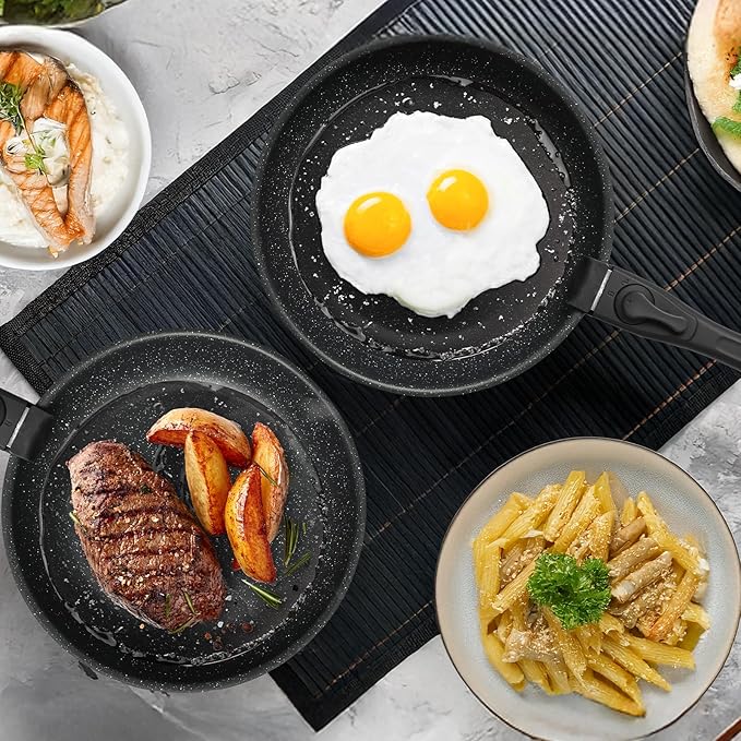 NEWBULIG Nonstick Kitchen Cookware Set, Pots and Pans with Detachable Handle, Induction Compatible, Dishwasher & Oven Safe, Space-Saving, Black, 12 Pieces(5 Pot)