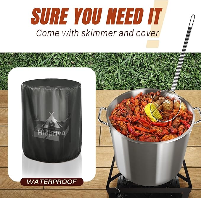 60QT Crawfish Boiler Kit, Waterproof Cover & 12-inch Skimmer, 110,000BTU Propane Burner Stove, 0-20PSIG Regulator, Aluminum Seafood Boil Pot, Crab Boil Pot with Basket