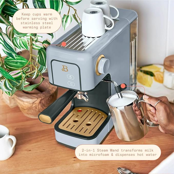 Beautiful 20-Bar Slim Espresso Machine | Single & Double Shot Programmable Brewing, Compact 4.7-in Width, Stainless Cup Warmer, Auto Shut-Off, 50 oz Tank (Cornflower Blue)