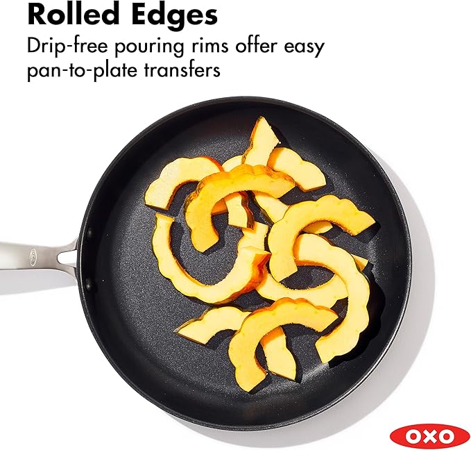 OXO Enhanced 12” Nonstick Frying Pan Skillet, Ceramic PFAS-Free Cookware, Stainless Steel Handle, Eggs & Omelets, Dishwasher & Oven Safe, Biscuit Brown