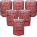 18PCS Plastic Hobnail Drinking Glasses - 14 Oz Burgundy Vintage Glasses Drinkware - Disposable Beaded Cups for Beer, Whiskey, Juice, Cocktail, Wine, Party