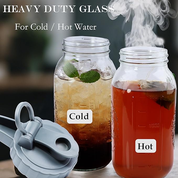 64 Oz Glass Mason Jar Water Pitcher With Lid Half Gallon Wide Mouth Sun Tea Pitchers 2 Quart Cold Brew Hot Water Jug Carafe For Coffee,Lemonade, Beverage,Milk,Juice Container For Refrigerator