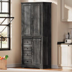 YITAHOME Pantry Cabinet, 71-Inch Tall Freestanding Storage Cabinet with 4 Drawers, Farmhouse Cupboard with Doors Storage, Adjustable Shelves, for Living Room, Dining Room, Black Oak