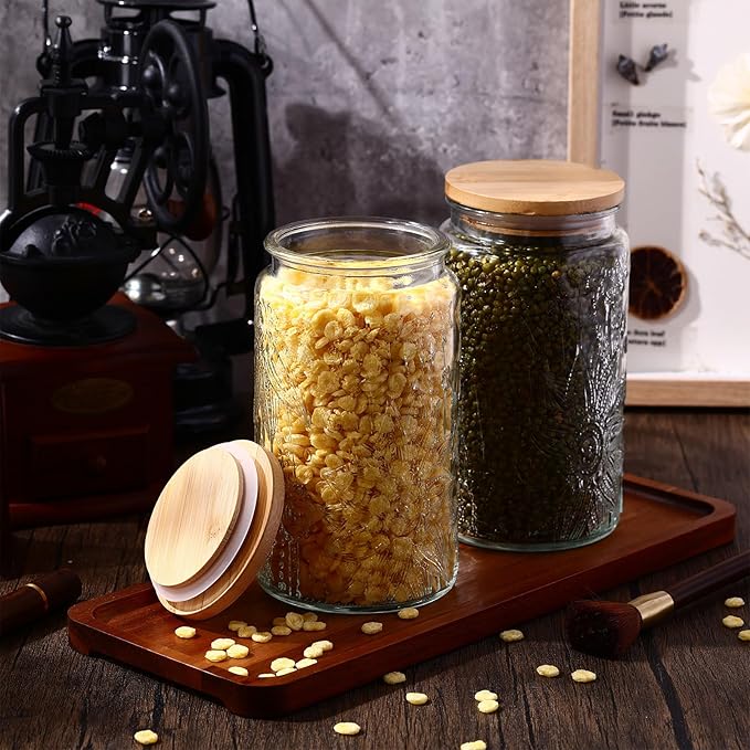 Domensi 6 Pack 34 oz Vintage Glass Jars with Lid Airtight Cute Cookie Jars Food Storage Containers for Decorative Desk Kitchen Office Pantry Candy Sugar Coffee Bean Tea Flour Oats