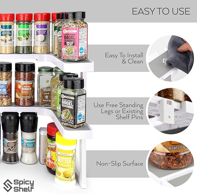 Spicy Shelf Deluxe - Expandable Spice Rack and Stackable Cabinet & Pantry Organizer (1 Set of 2 Shelves) - As seen on TV Deluxe (Spicy Shelf Organizer) - Pantry Organization - Pantry Spice Organizer