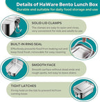 HaWare Stainless Steel Bento Box, 19oz (550ML) Leak-Proof Lunch Box for Kids Adults, Metal Food Containers for Snack Meal Sandwich, Reusable Lunch Containers with Locking Clips, Dishwasher Safe