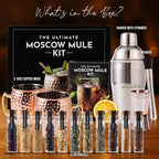 Moscow Mule Kit Gift Set - 2 Copper Mugs - 11 Botanicals - Stainless Steel Shaker & Jigger - Mudder - Recipe Book - Moscow Mule Cocktail Kit - Basket Gifts for Women - Unique Accessories for Infusion