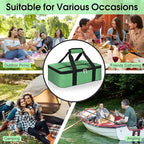 Insulated Casserole Carrier, Portable Casserole Carrier for Hot or Cold Food Lunch Tote Warmer or Cooler Bag, Lasagna Lunch Bag for Potluck Parties- Fits 9" x 13" Baking Dish-Green