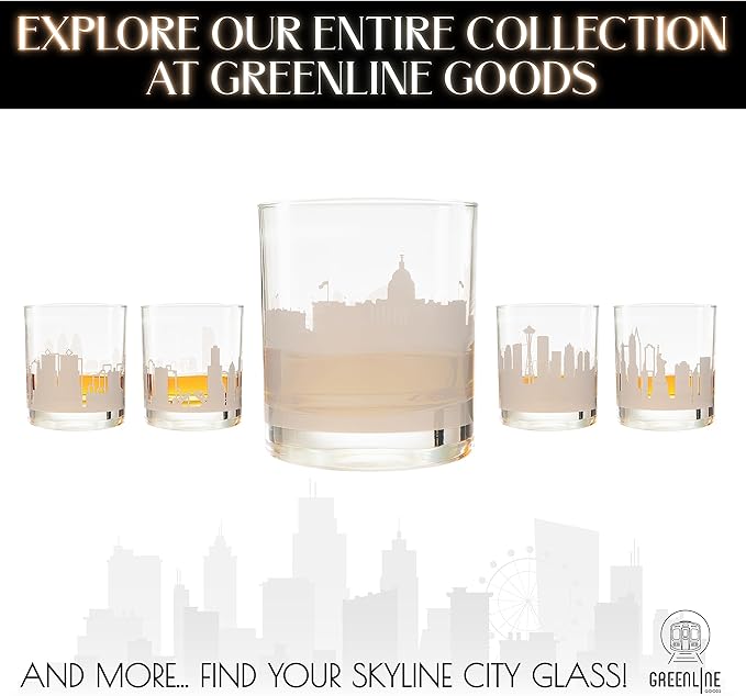 Greenline Goods Skyline Etched Washington, DC Whiskey Glasses (Set of 2) | Old Fashioned Tumbler – For Washington, DC Lovers
