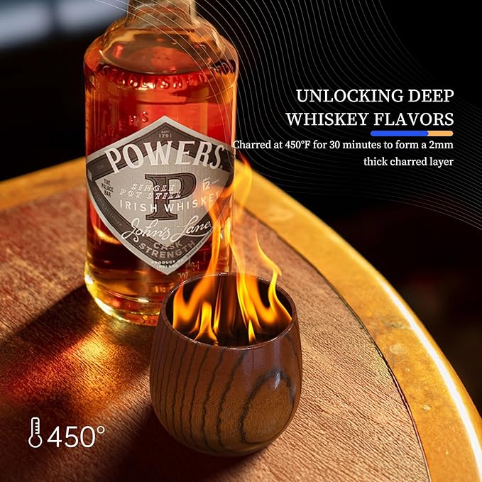 Charred Wooden Bourbon Drinking Glass,Handcrafted Whiskey Glasses for Men,Great Anniversary Birthday Gifts for Men, Him, Dad, Husband, or Brother 10OZ 2 PACK