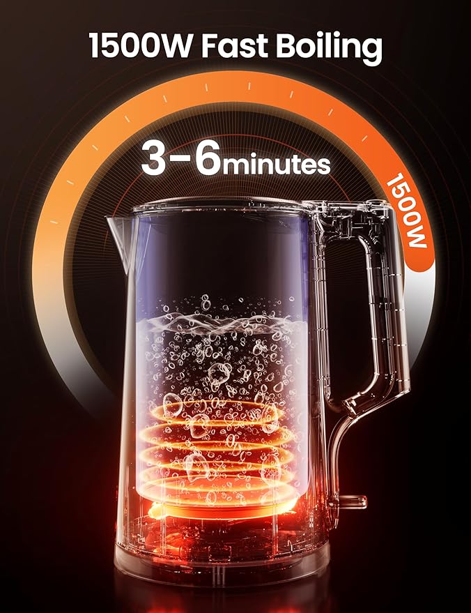 COMFEE' 1.7L Double Wall Electric Tea Kettle and Kettle Water Boiler, 100% Stainless Steel Interior & Lid & Spout, Two-Level Wide Open Lid, 1500W Fast Boiling, Auto-Off and Boil-Dry Protection