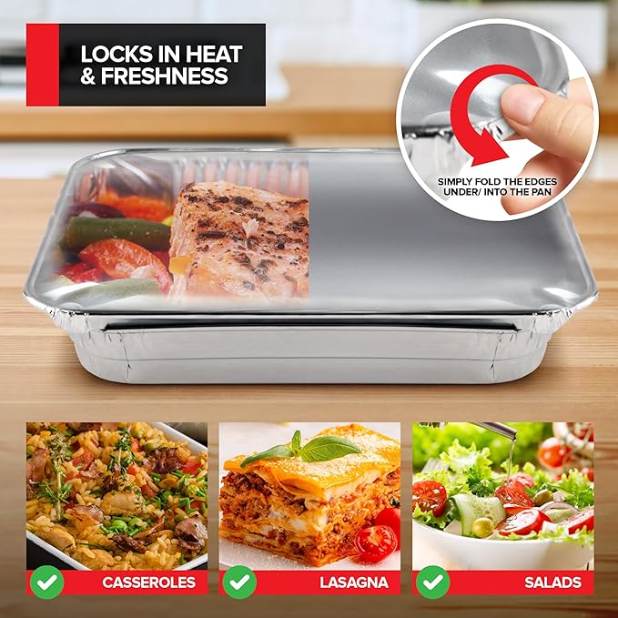 Stock Your Home 9x13 Disposable Baking Pan Covers (25 Pack) Heavy-Duty Aluminum Cake Pans Lids, Sturdy, Sealable Covers for Food Containers, Leak-Free + Safe Transport & Storage For Catering