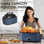 SUNVIVIPRO Roaster Oven 28 Quart, Electric Turkey Roaster with Self-Basting Lid, Removable Pan & Rack, Variable Temp Control, Stainless Steel, Blue