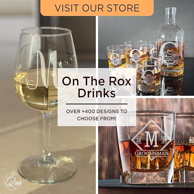 On The Rox Drinks (C-Monogram) - 4 Piece Set of 11 Ounce Engraved Heavy Base Rocks Glasses Elegant Glass-Multi-Purpose Beverage-Rocks Glass- Gift for any Occasion