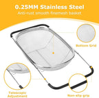 ZDRongZhen Kitchen Accessories Over the Sink Colander Strainer Basket，Stainless Steel Colander with Expandable Rubber Grip Sink Drainer-Rinse Vegetables Fruits &Strain&Drain (Large-Fine mesh)