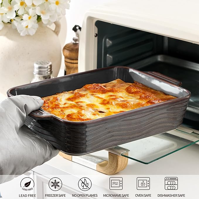 Ceramic Baking Dish Set of 3, Casserole Dishes for Oven, Square Porcelain Bakeware Set with Handles, Lasagna Baking Pan for Cooking, Perfect for Baking and Serving, Housewarming, Halloween, Thanksgiving, Christmas, New Year- Kiln-Transformed Purple