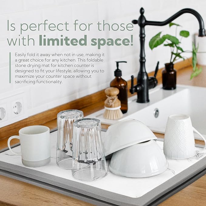 DON & CLAIRE Stone Dish Drying Mat for Kitchen Counter - Quick Drying, Super Absorbent, Non-Slip Mat for Dishes, Glassware, Fast Dry Stone Mat for Kitchen Sink, Easy to Clean | (21.5" x 16.3", Marble)