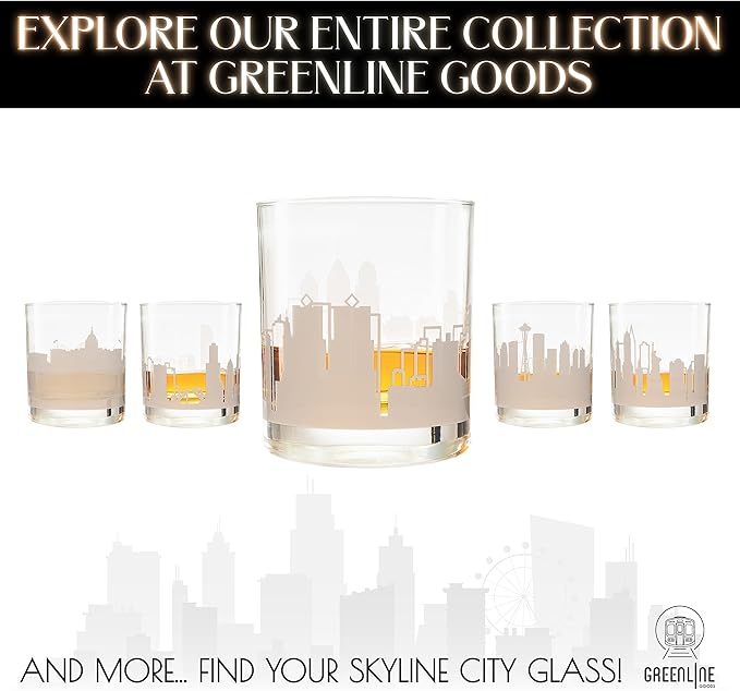 Greenline Goods Skyline Etched Philadelphia Whiskey Glasses Gift (Set of 2) | Old Fashioned Tumbler – For Philadelphia Lovers - City Accessories and Souvenirs - Philadelphia Glassware Decor