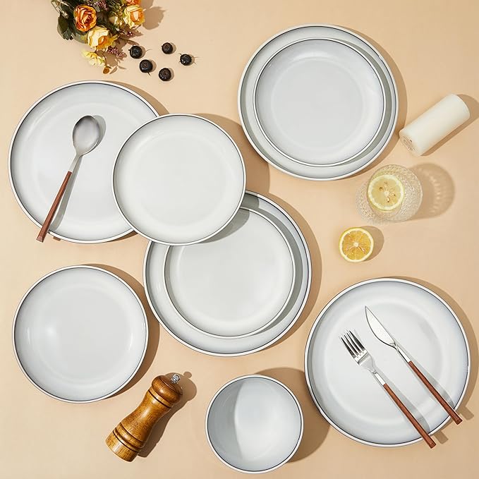 10 Inch Ceramic Plates, White Dinner Plate Set for Dessert Pizza Steak, Terracotta Kitchen Stoneware Serving Dishes Set, Dishwasher & Microwave Safe, Scratch Resistant