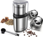 SHARDOR Electric Coffee Grinder Herb Blade Grinder Spices Grinder with 2 Removable Stainless Steel Bowls, Silver