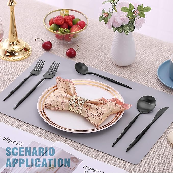 Lemeya Matte Black Silverware Set for 6,Modern Stainless Steel Brushed Cutlery Set,30-Pieces Heavy Duty Flatware Set,Knives Spoons and Forks Set Utensils Set, Satin Finish, Dishwasher Safe