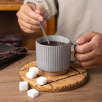 GBHOME 15OZ Stackable Coffee Mugs, Ceramic Coffee Mugs with Texture Patterns for Man,Woman,Dad,Mom, Modern Coffee Cups Set of 4 for Latte/Cappuccino/Cocoa. Dishwasher&Microwave Safe, Gray