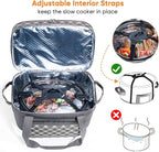 Double Layer Slow Cooker Carrier Bag – Fits 6–8 Qt Oval Slow Cooker Compatible with CrockPot & Hamilton Beach | Insulated Travel Tote with Utensil Storage & Adjustable Straps