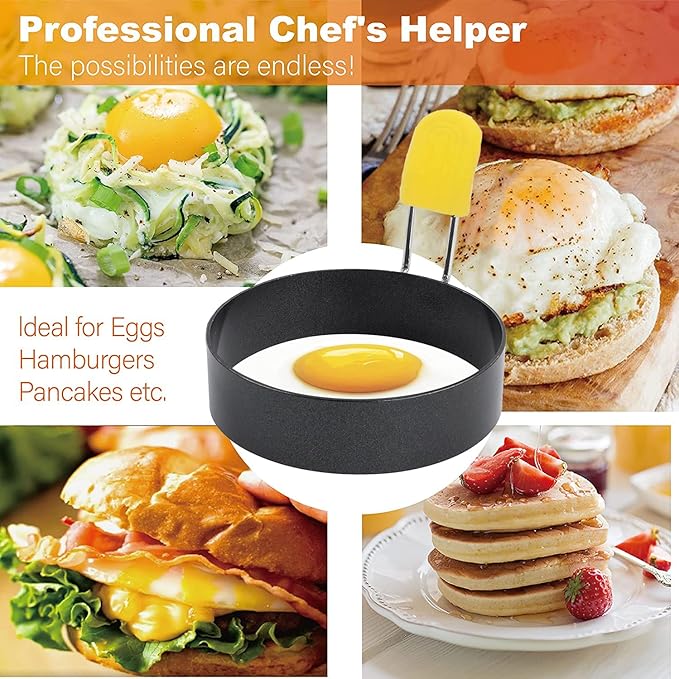 4 Inch Large Egg Rings for Frying Eggs, 2 Pack Stainless Steel Egg Cooking Rings Nonstick Round Egg Shaper Mold with Anti-scald Handle for English Muffins Pancake Cooking Griddle