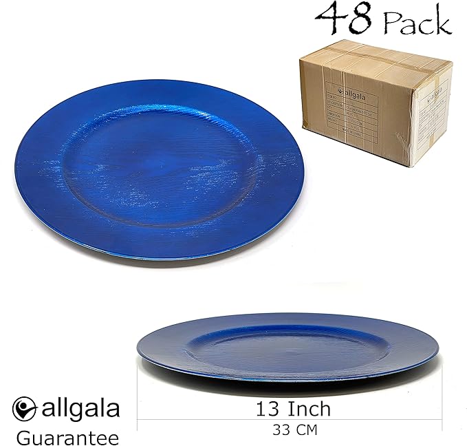allgala Heavy Quality Round Charger Plates - Chargers for Dinner Plates - Set of Charger Plates for Table Decor - Ideal for Weddings, Thanksgiving Parties & Holidays - Grain Blue (13-Inch 48-Pack)