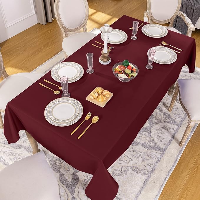 Softalker Rectangle Tablecloth, Waterproof & Stain Resistant Table Cloths Wrinkle Free Fabric Washable 210GSM Polyester Table Cover for Dining/Party/Outdoor - 52 x 70 inch,Burgundy