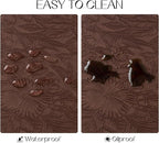 Romanstile Vinyl Placemats Set of 4-12 X 18 Inch - Heat Resistant Non-Slip Embossed Floral Place Mats 100% Waterproof Oilproof Wipeable Faux Leather Table Mats for Kitchen/Dining/Party, Brown