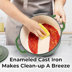 Zulay Kitchen 5 Quart Enameled Cast Iron Dutch Oven with Lid,Silicone Trivet & Heat Pad – Premium Durability & Oven Safe up to 500°F – Heavy Duty Cookware Perfect for Bread Baking, Stews, Braising & Roasting – Green