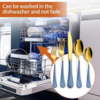 20 Piece Gold and Blue 18/0 Flatware Utensil Set for 4, Include Dinner Knife,Dinner Forks,Dinner Spoons,Salad Forks,Teaspoons,Silverware Set for 4, Dishwasher Safe