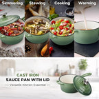 Onader 1QT Enameled Cast Iron Saucepan with Lid, Small Sauce Pan, Enamel Cast Iron Dutch Oven Cooking Kitchen Pot, Nonstick & Heavy Duty – Pistachio Green