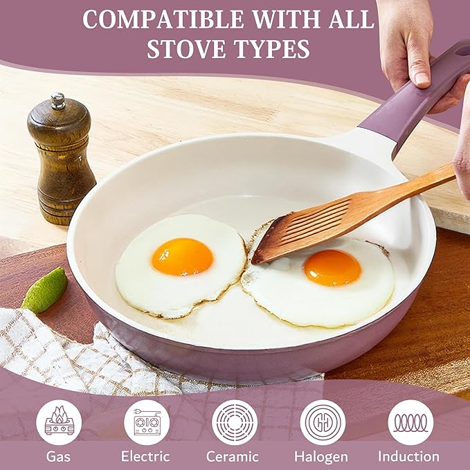 UPIT Non Stick Ceramic Frying Pan Skillet | Scratch-Resistant PFOA & PFOS Free Non Toxic Pan for Cooking | Compatible with Induction, Gas & Electric Stovetops (8 IN)
